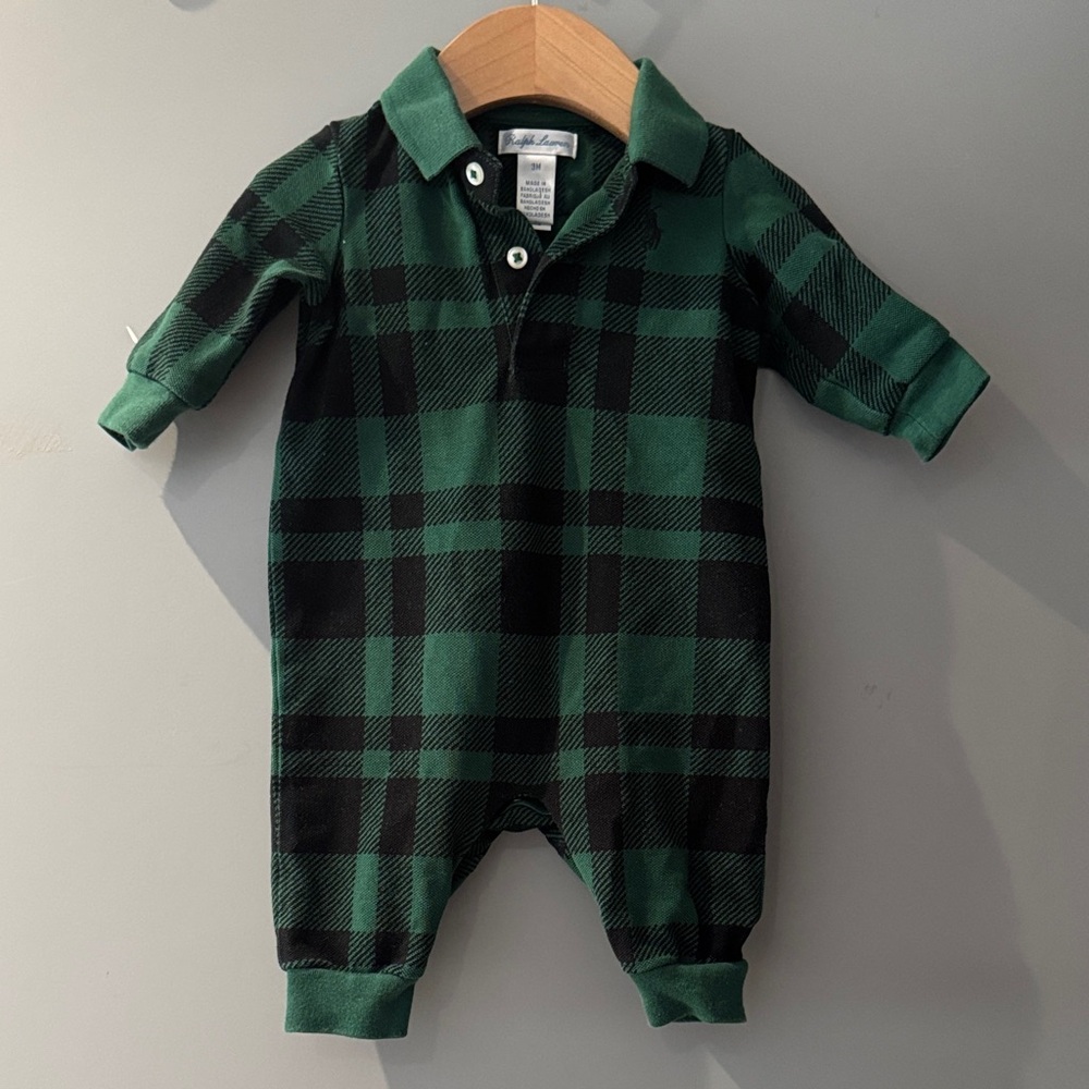 Ralph Lauren Black and Green Plaid Kids Footie